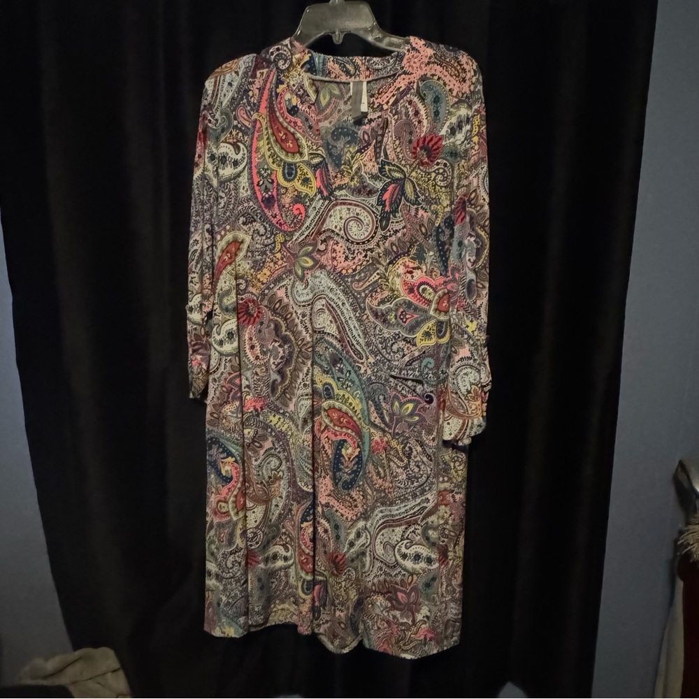 Honeyme Curvy Paisley Midi Dress XXL Boho Long Sleeve